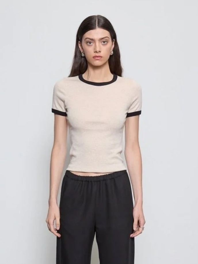 Enza Costa Cotton Classic Ringer Tee In Wheat & Black
